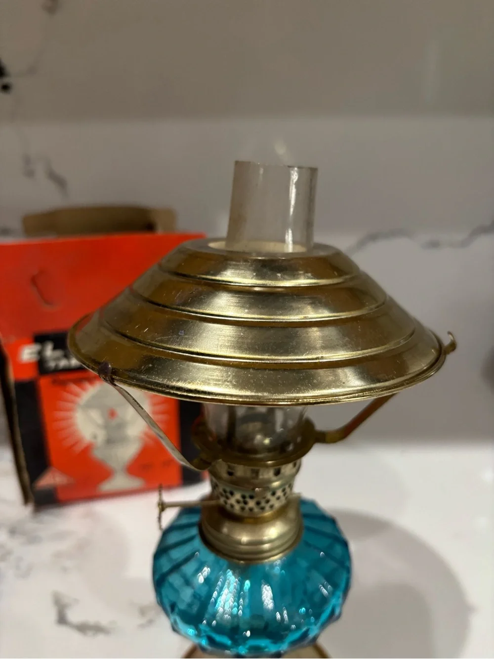 Vintage Blue oil Glass Table Lamp with Brass Accents